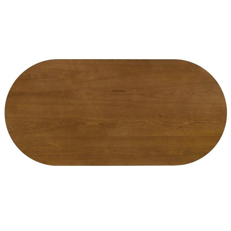Ceviz Ahşap Kaplama Oval Kaide Ayaklı Bohem Yemek Masası - 224 cm - 238038