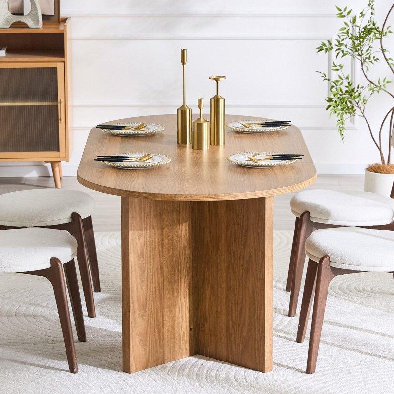 Ceviz Ahşap Oval Bohem Yemek Masası - 180x90 cm - 236015