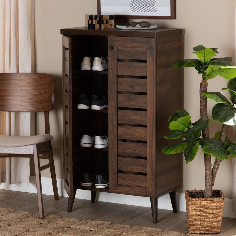 Ceviz Ahşap Panjurlu 2 Kapaklı Ayakkabılık - 107x60x34 cm - 229542