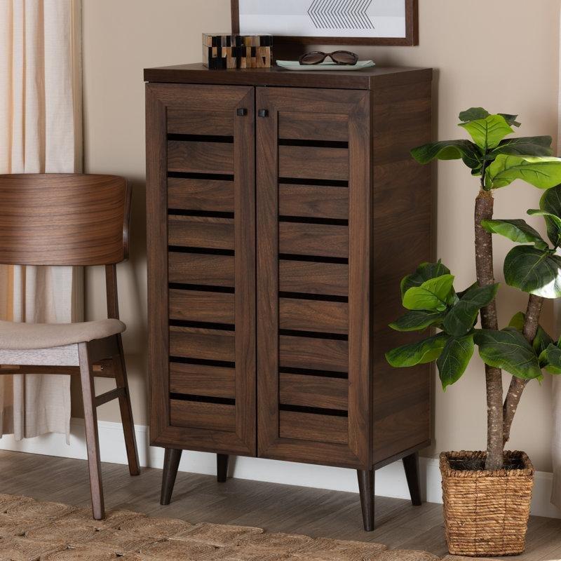 Ceviz Ahşap Panjurlu 2 Kapaklı Ayakkabılık - 107x60x34 cm - 229542