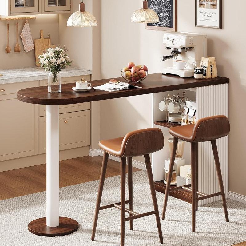 Ceviz Ahşap Raflı Bar Masası - 140 cm - 231840