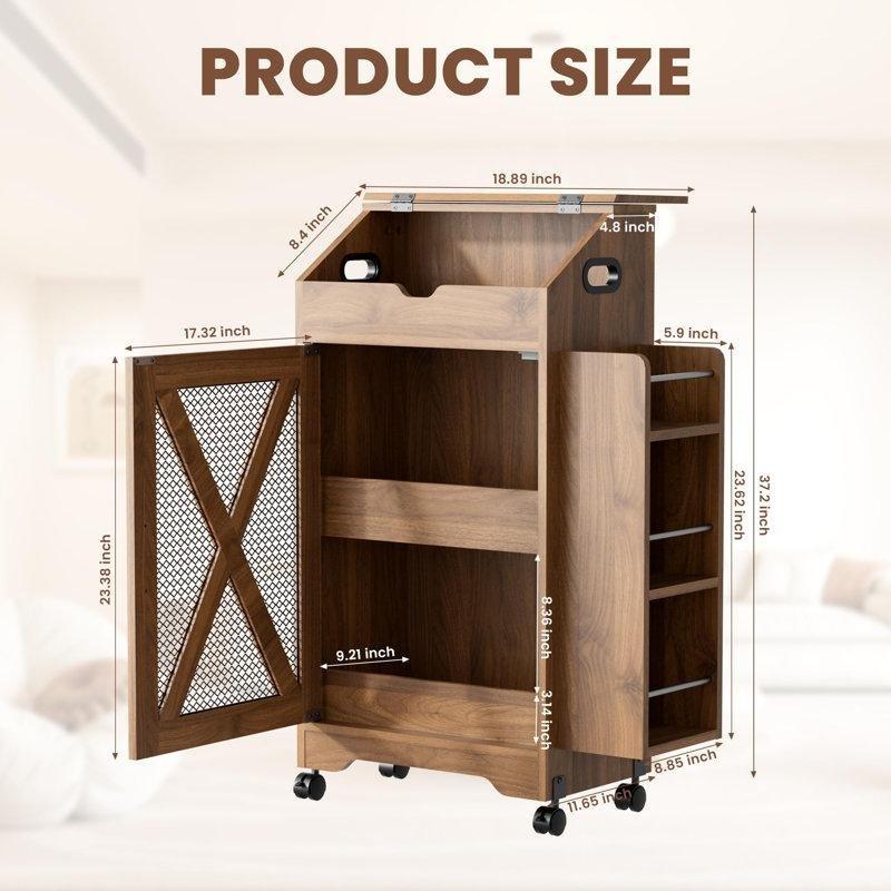Ceviz Ahşap Tekerlekli Raflı Dolaplı Sebzelik - 95x49x23 cm - 177868