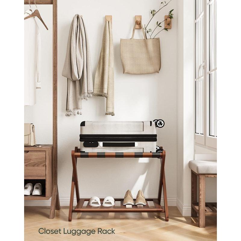 Ceviz Bambu Katlanabilir Ayakkabı Raflı Valiz Sehpası - 68 cm - 186731