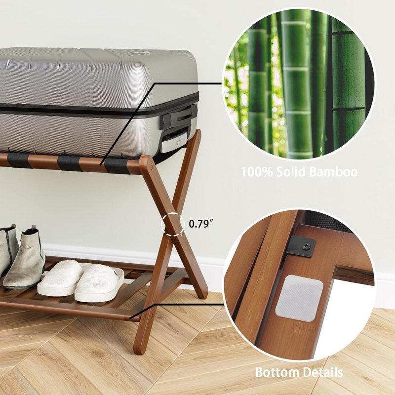 Ceviz Bambu Katlanabilir Ayakkabı Raflı Valiz Sehpası - 68 cm - 186731