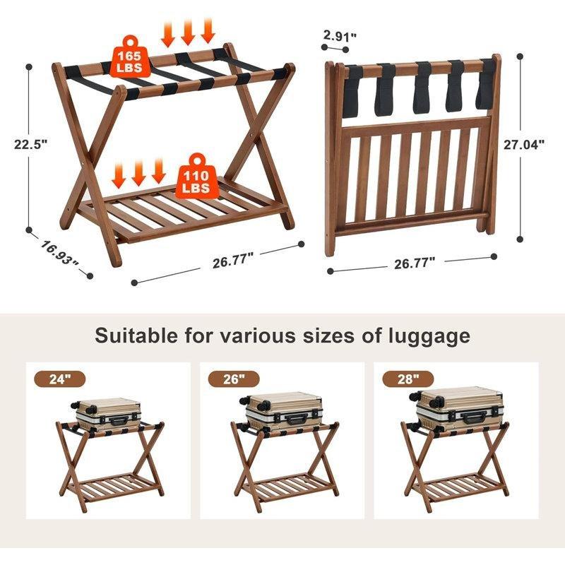 Ceviz Bambu Katlanabilir Raflı 2li Set Valiz Sehpası - 186778