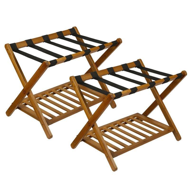 Ceviz Bambu Katlanır Raflı 2li Set Valiz Sehpası - 68 cm - 187011