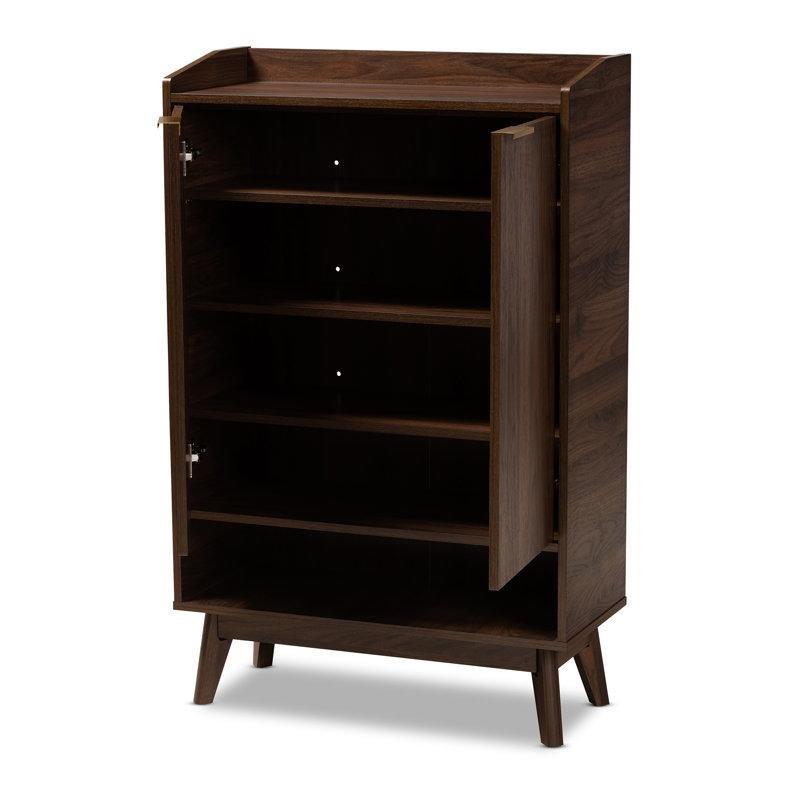 Ceviz Kahverengi Ahşap Gold Kulplu 2 Kapaklı Ayakkabılık Dolabı - 74x33x115 cm - 227827