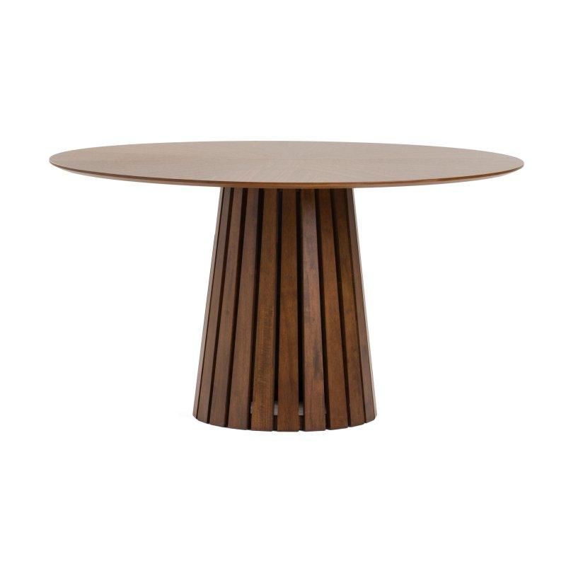 Ceviz Kaplama Masif Kauçuk Ağacı Kaide Ayaklı Yuvarlak 6 Kişilik Bohem Yemek Masası - 138x138 cm - 237591