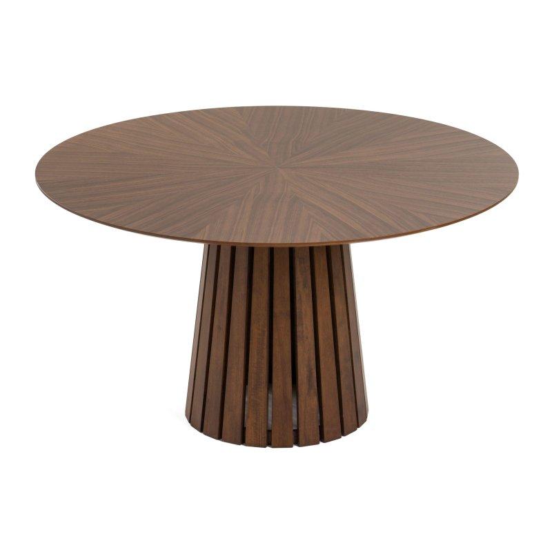 Ceviz Kaplama Masif Kauçuk Ağacı Kaide Ayaklı Yuvarlak 6 Kişilik Bohem Yemek Masası - 138x138 cm - 237591