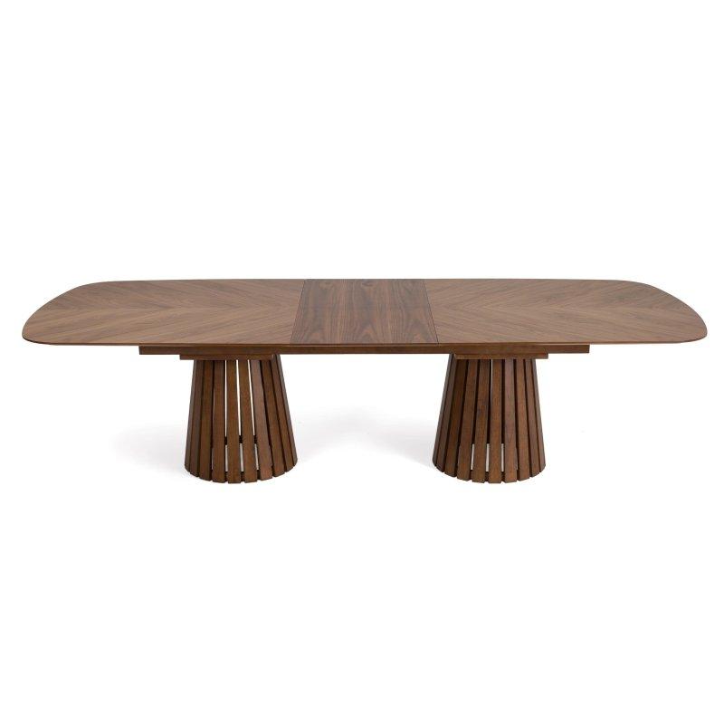 Ceviz Kaplama ve Masif Kauçuk Ağacı Açılabilir Bohem Yemek Masası - 300x120 cm - 237482