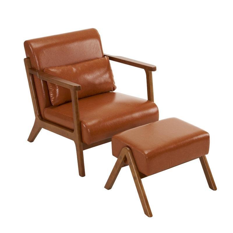 Ceviz Masif Ahşap Ayak Uzatmalı Suni Deri Tekli Koltuk - 202305