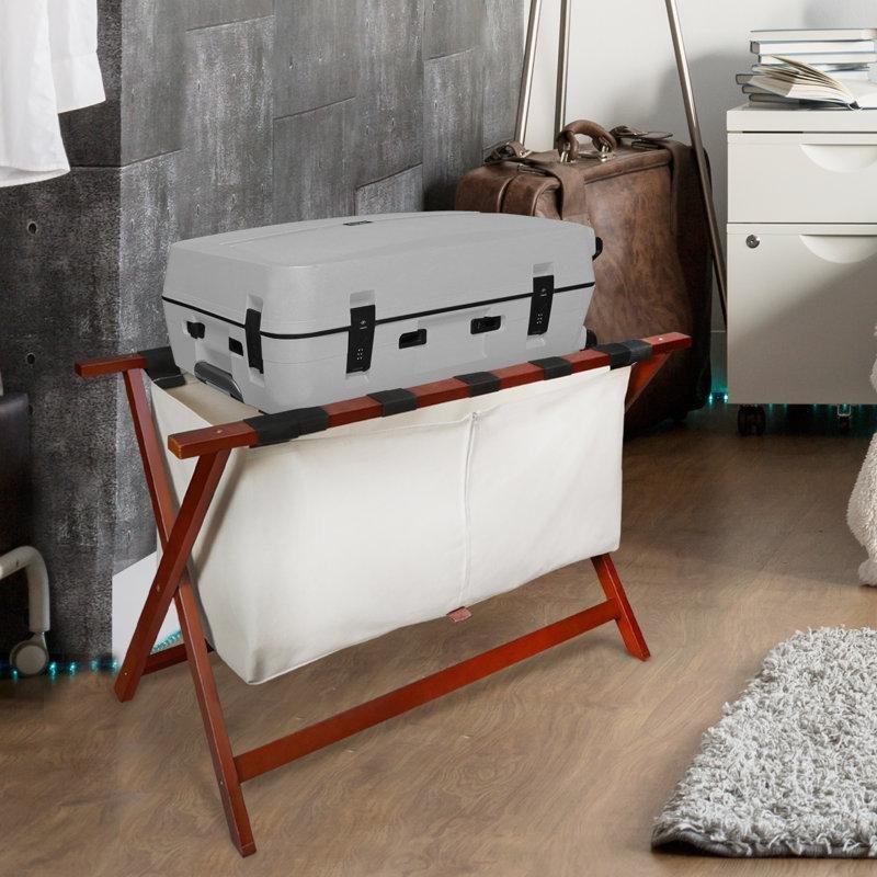 Ceviz Masif Ahşap Fermuarlı Çamaşır Torbalı Ekstra Geniş Valiz Sehpası - 87 cm - 186970
