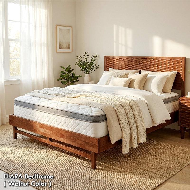 Ceviz Masif Ahşap Oyma Başlıklı Platform Bohem Karyola - 199 cm - 182006