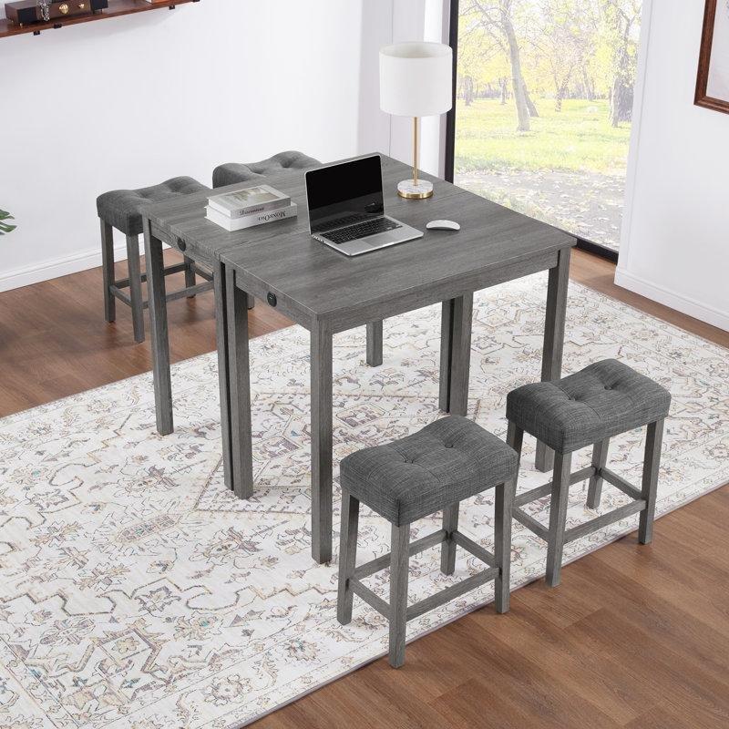 Ceviz Masif Ahşap USB Portlu 4 Tabureli Koltuk Arkası Dresuar Seti - 106 cm - 218310