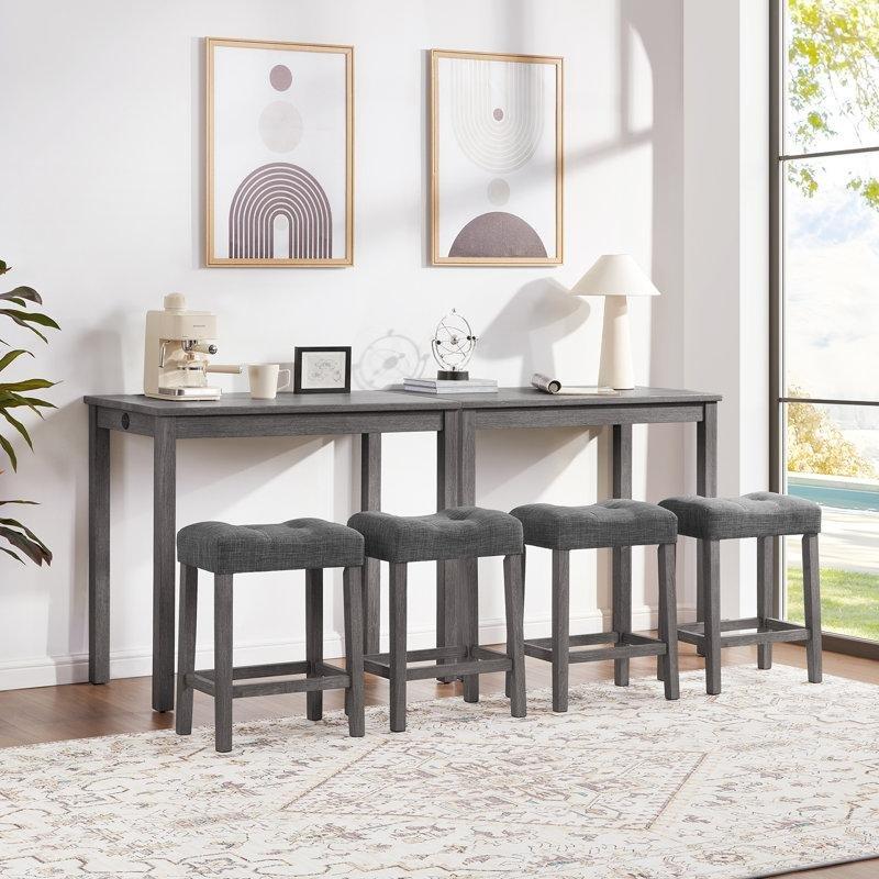 Ceviz Masif Ahşap USB Portlu 4 Tabureli Koltuk Arkası Dresuar Seti - 106 cm - 218310