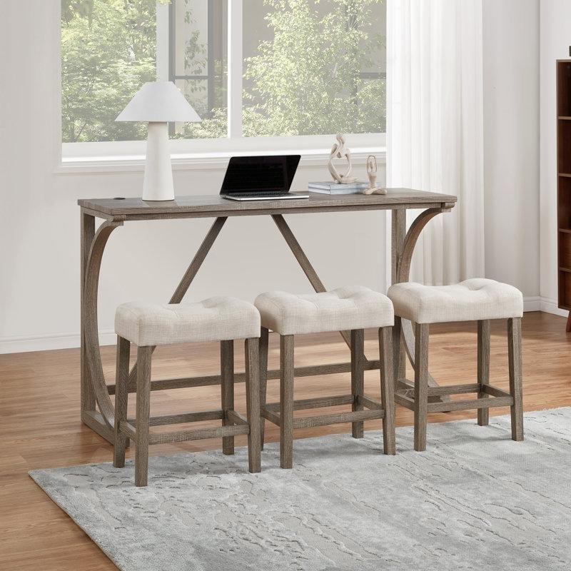 Ceviz Masif Ahşap USB Şarj Portlu 3 Tabureli Koltuk Arkası Dresuar - 150 cm - 217879