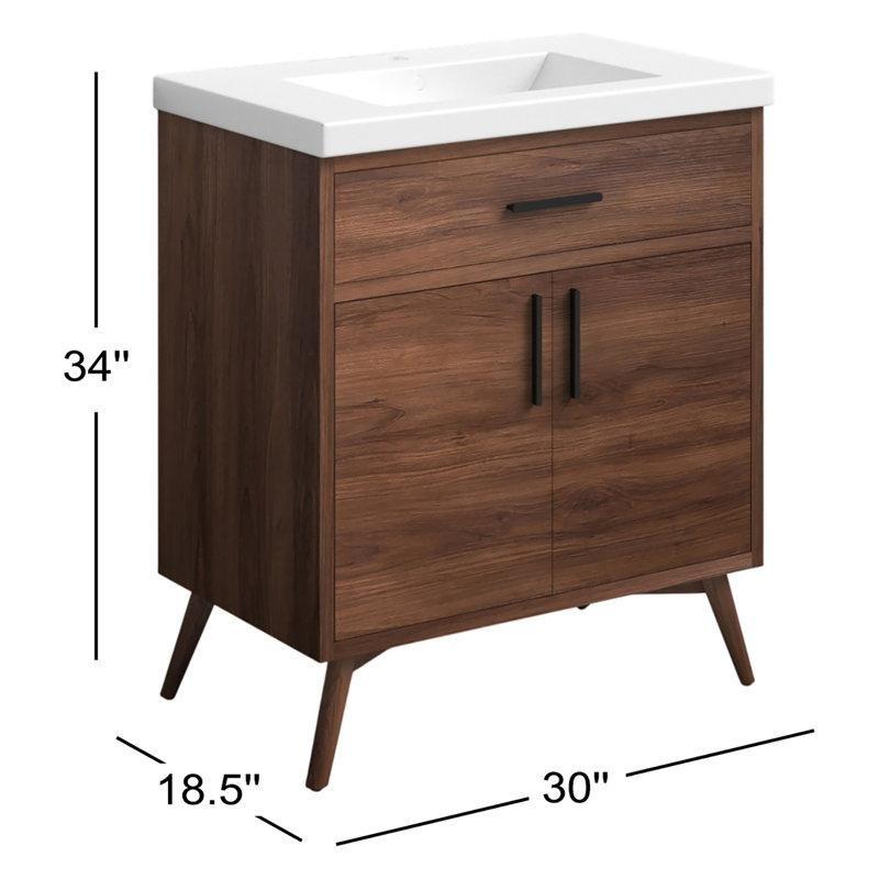 Ceviz Masif Ahşap Yavaş Kapanır Seramik Tezgahlı Banyo Lavabo Dolabı - 77 cm - 199530