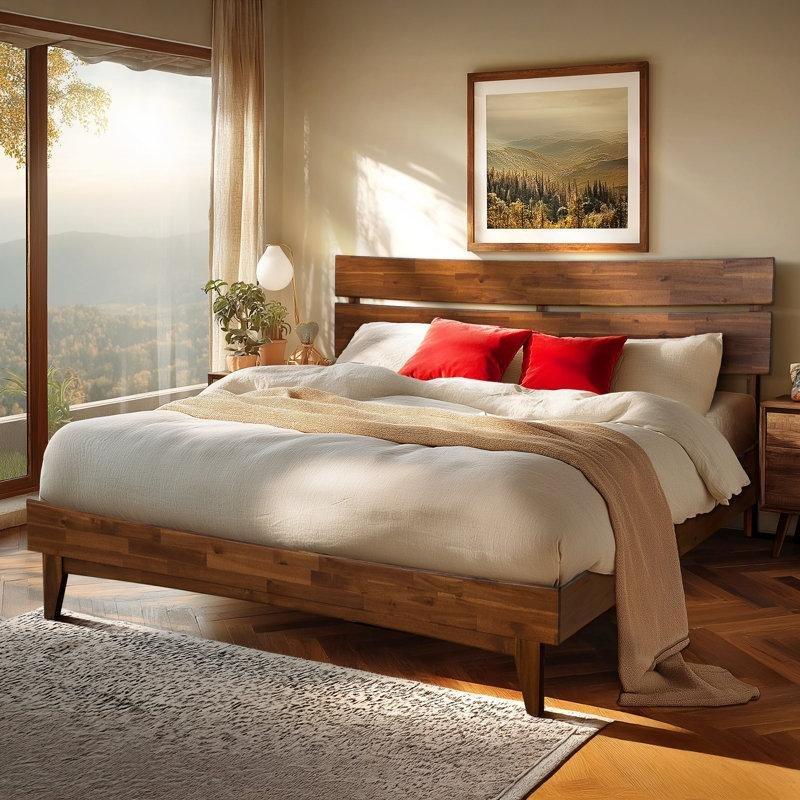 Ceviz Masif Akasya Yüksek Başlıklı Latalı Bohem Platform Karyola - 156x217 cm - 181705