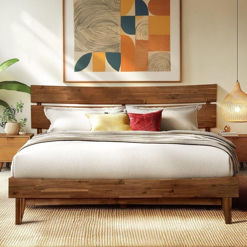 Ceviz Masif Akasya Yüksek Başlıklı Latalı Bohem Platform Karyola - 156x217 cm - 181705