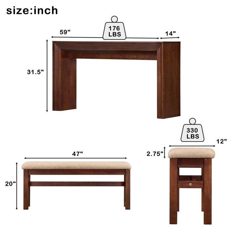 Ceviz Masif Çam ve MDF Yivli Retro Bar Masası - 150 cm - 231942
