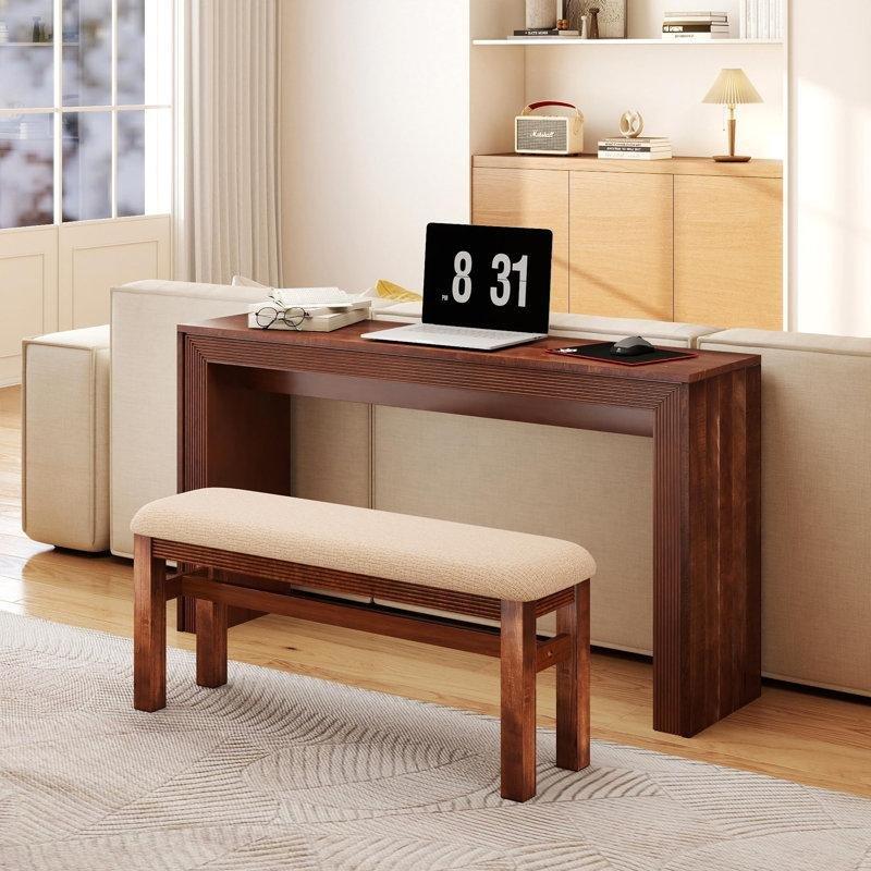 Ceviz Masif Çam ve MDF Yivli Retro Bar Masası - 150 cm - 231942