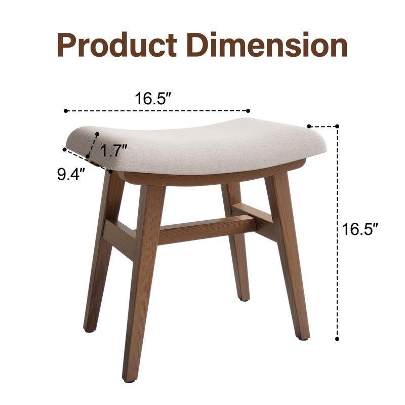Ceviz Masif Kauçuk Ağacı Keten Kumaş Ergonomik Makyaj Masası Pufu - 42x42x24 cm - 233481
