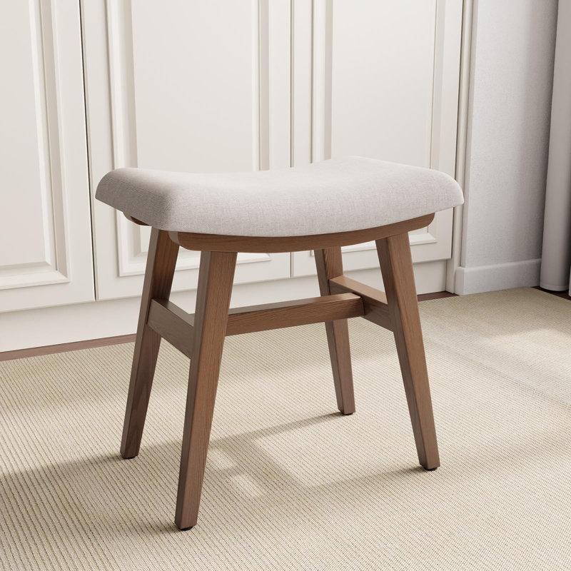 Ceviz Masif Kauçuk Ağacı Keten Kumaş Ergonomik Makyaj Masası Pufu - 42x42x24 cm - 233481