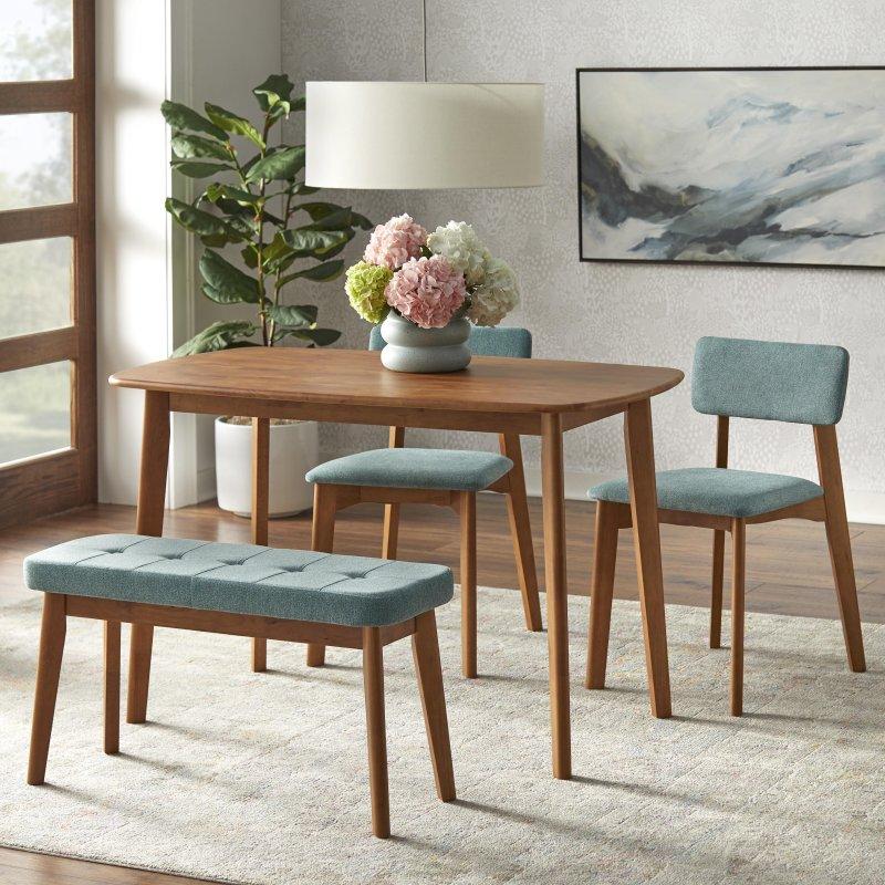 Ceviz Masif Kauçuk Ağacı Yuvarlak Köşeli Konik Ayaklı Bohem Yemek Masası - 121x70 cm - 237988