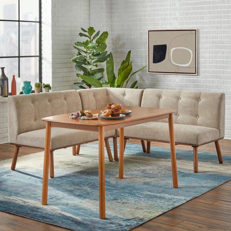 Ceviz Masif Kauçuk Ağacı Yuvarlak Köşeli Konik Ayaklı Bohem Yemek Masası - 121x70 cm - 237988