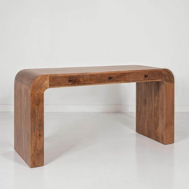 Ceviz Masif Mango Ağacı 3 Çekmeceli Şelale Tasarım Vintage Çalışma Masası - 153x56 cm - 234029