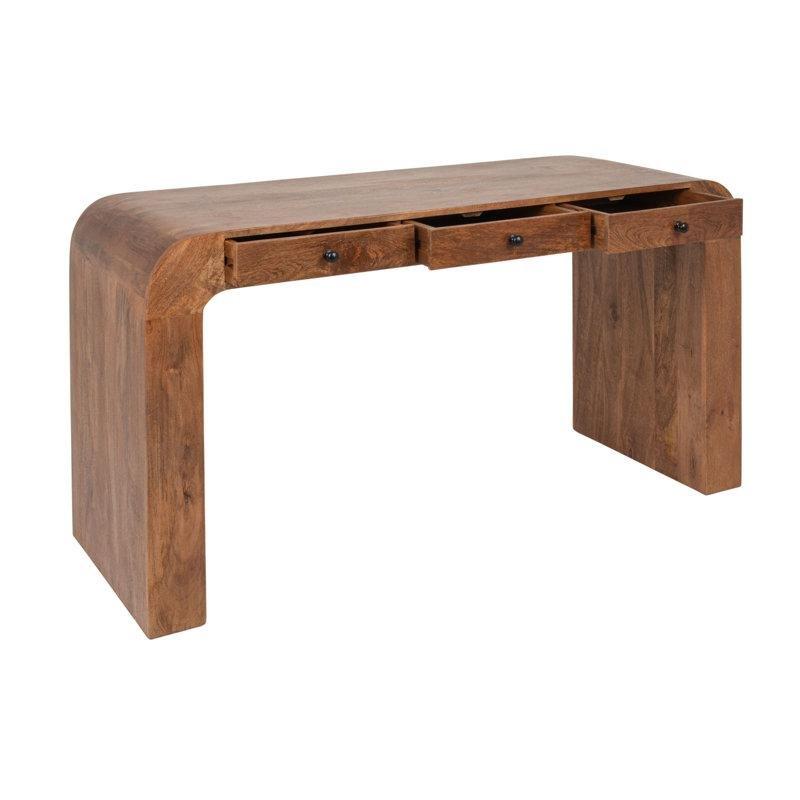 Ceviz Masif Mango Ağacı 3 Çekmeceli Şelale Tasarım Vintage Çalışma Masası - 153x56 cm - 234029