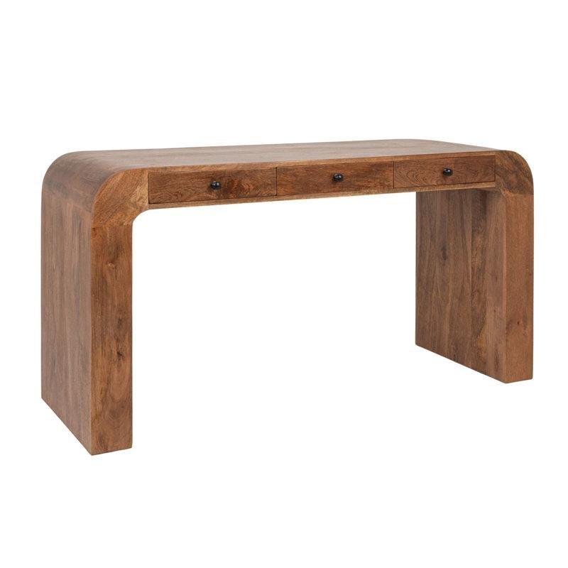 Ceviz Masif Mango Ağacı 3 Çekmeceli Şelale Tasarım Vintage Çalışma Masası - 153x56 cm - 234029