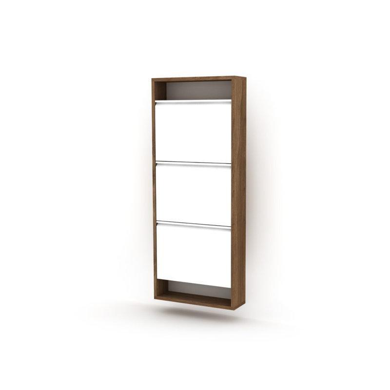 Ceviz Masif ve Endüstriyel Ahşap 3 Çekmeceli Düşer Kapaklı Ayakkabılık - 51x16x125 cm - 227469