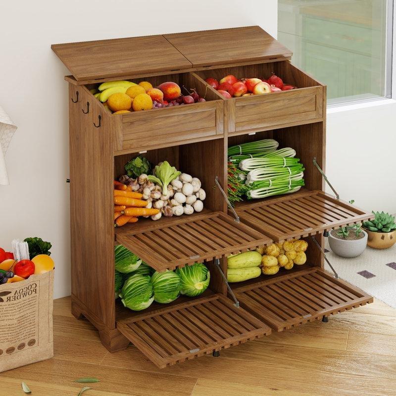 Ceviz MDF 3 Katlı Manyetik Kapaklı Sebzelik Modeli - 90 cm - 178382