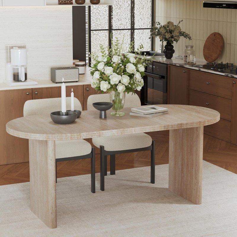 Ceviz MDF Açılabilir Oval Bohem Yemek Masası - 140-180 cm - 237511