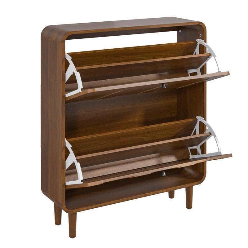Ceviz MDF Kavisli 2 Düşer Kapaklı Ayakkabılık - 81x95 cm - 229571