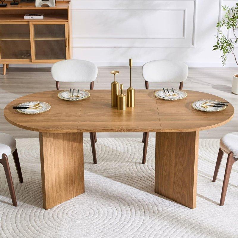 Ceviz MDF Oval 4-6 Kişilik Bohem Yemek Masası - 180x90 cm - 235548