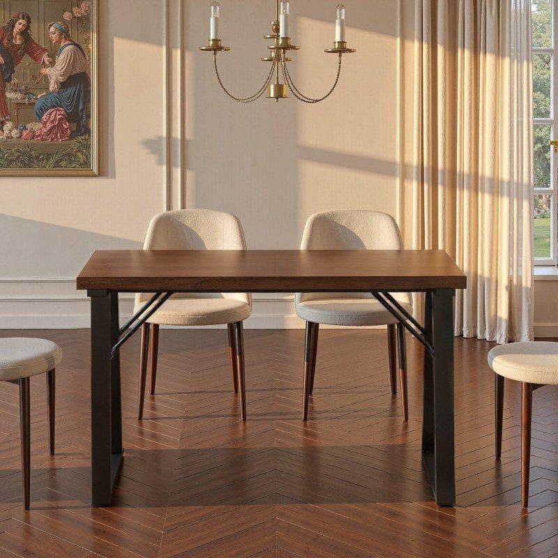 Ceviz MDF Tablalı Metal U Ayaklı Bohem Yemek Masası - 120x60 cm - 236621