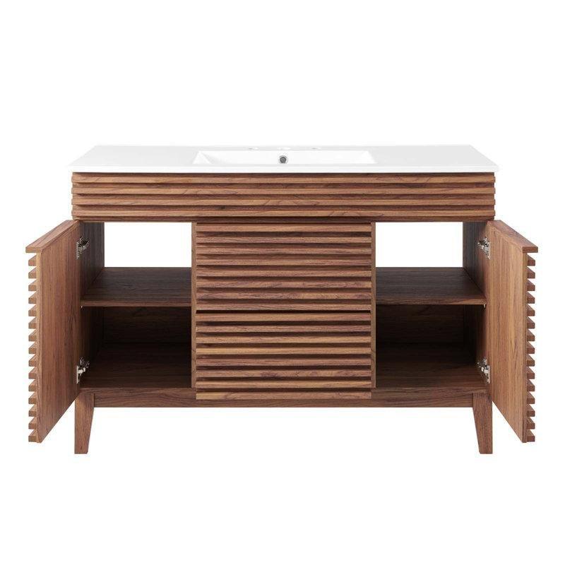 Ceviz MDF Yavaş Kapanır Çekmeceli Ayaklı Banyo Lavabo Dolabı - 122 cm - 199405