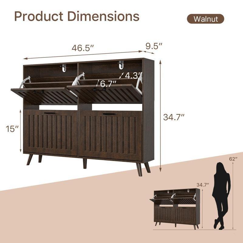 Ceviz MDF Yivli Tasarım 4 Düşer Kapaklı Ayakkabılık - 119 cm - 227159