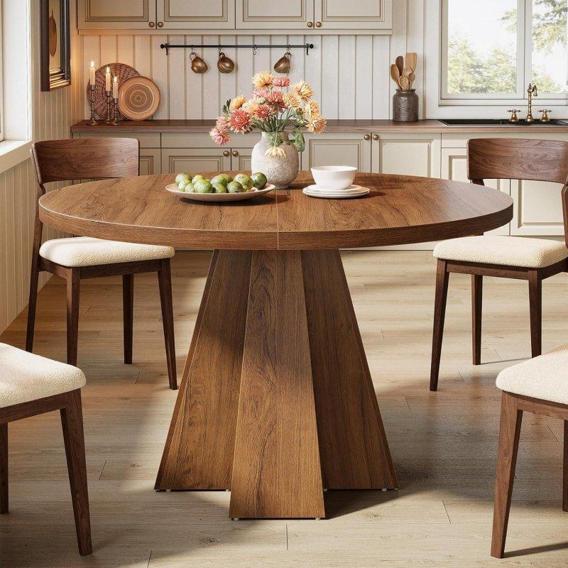 Ceviz MDF Yuvarlak Kaide Ayaklı Bohem Yemek Masası - 119 cm - 237408