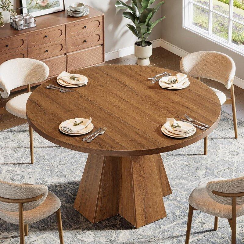 Ceviz MDF Yuvarlak Kaide Ayaklı Bohem Yemek Masası - 119 cm - 237408