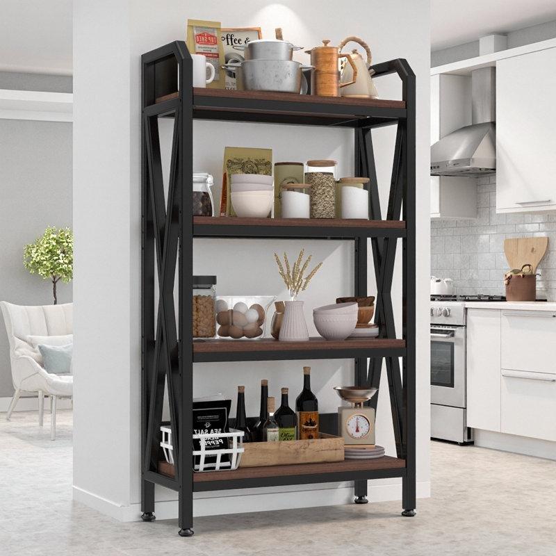Ceviz Metal ve Masif Ahşap 4 Katlı Ayarlanabilir Raflı Mutfak Rafı - 144 cm - 163885