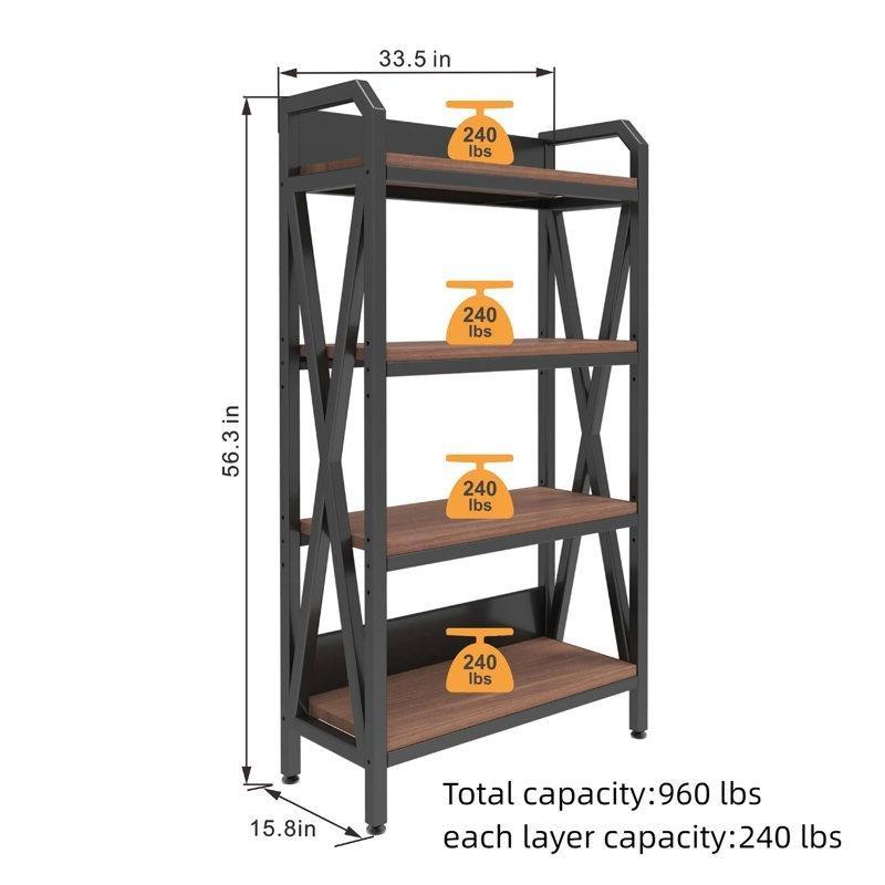 Ceviz Metal ve Masif Ahşap 4 Katlı Ayarlanabilir Raflı Mutfak Rafı - 144 cm - 163885