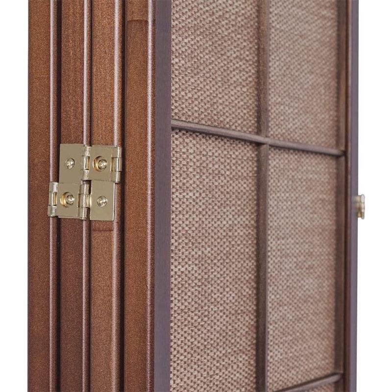 Ceviz Rattan Dokulu Masif Çam Ahşap Katlanır Paravan - 181x178 cm - 184552