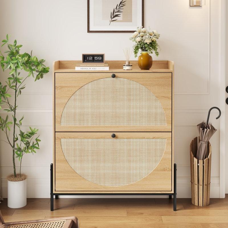 Ceviz Rattan Kapaklı MDF Düşer Kapaklı Ayakkabılık - 80x24x100 cm - 228514