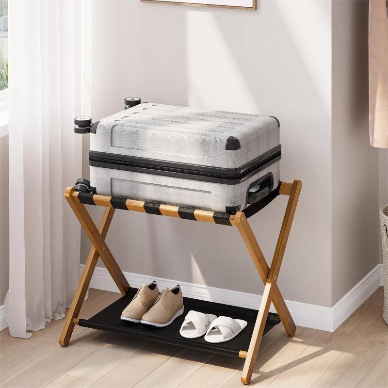 Ceviz Rengi Bambu Katlanabilir Raflı Valiz Sehpası - 68 cm - 186818