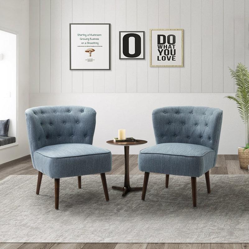 Ceviz Rengi Masif Ahşap Ayaklı Kapitoneli Modern 2li Set Tekli Koltuk - 66 cm - 203621
