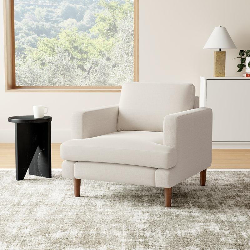 Ceviz Rengi Masif Ahşap Ayaklı Sepet Örgüsü Kumaşlı Tekli Koltuk - 84x91 cm - 204078