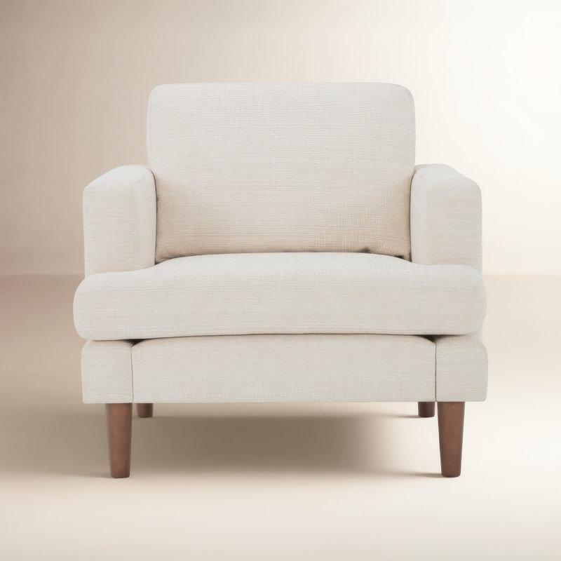 Ceviz Rengi Masif Ahşap Ayaklı Sepet Örgüsü Kumaşlı Tekli Koltuk - 84x91 cm - 204078